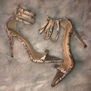 Strappy Stiletto Snake Print Heels